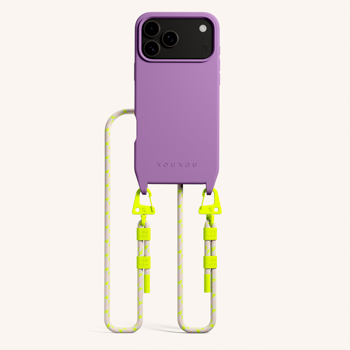 Phone Necklace with Carabiner Rope for iPhone 17 Pro with MagSafe in Lavender and Neon Total View | XOUXOU #phone model_iphone 17 pro