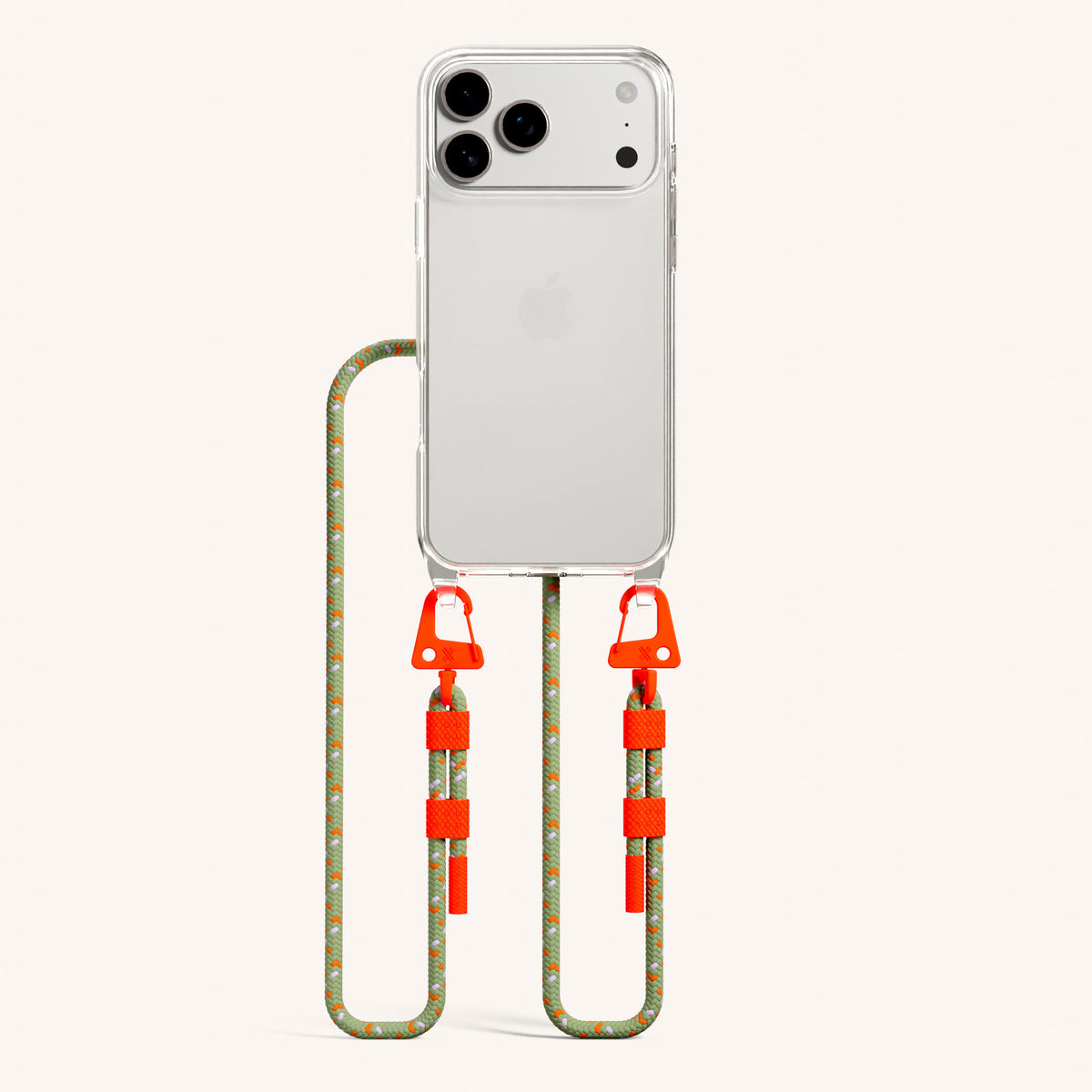 Phone Necklace with Carabiner Rope for iPhone 17 Pro without MagSafe in Clear and Orange Total View | XOUXOU #phone model_iphone 17 pro